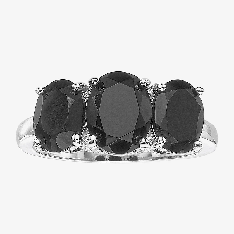 Womens Genuine Black Onyx Sterling Silver Oval 3-Stone Cocktail Ring