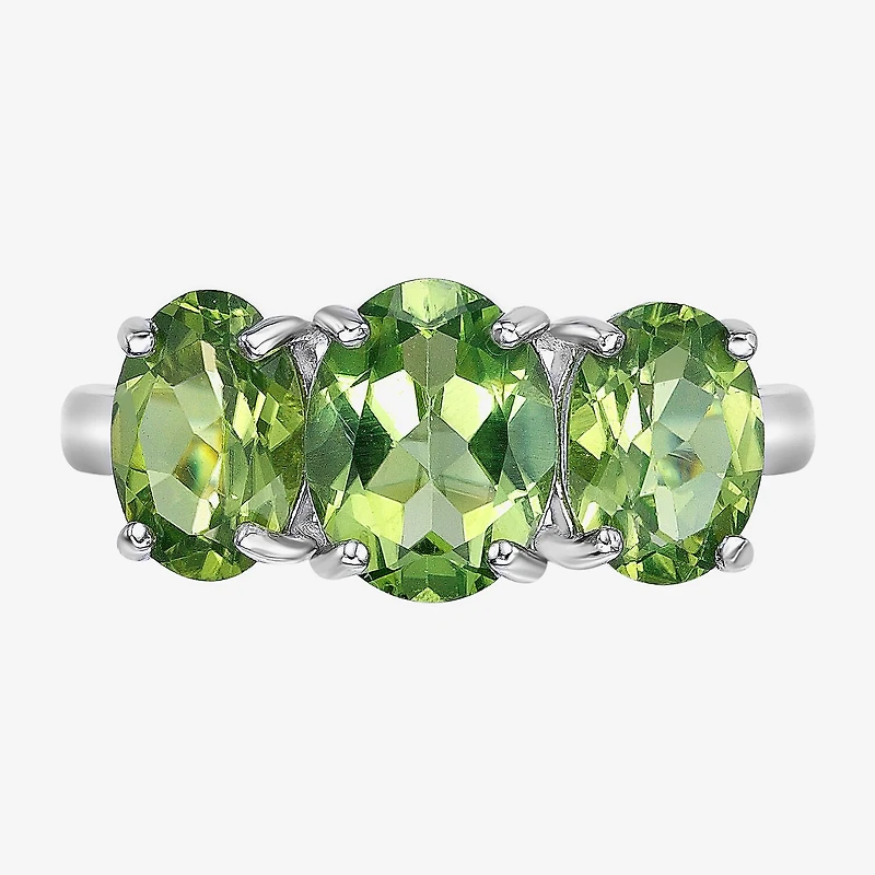 Womens Genuine Green Peridot Sterling Silver Oval 3-Stone Cocktail Ring