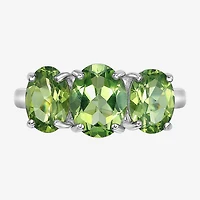 Womens Genuine Green Peridot Sterling Silver Oval 3-Stone Cocktail Ring