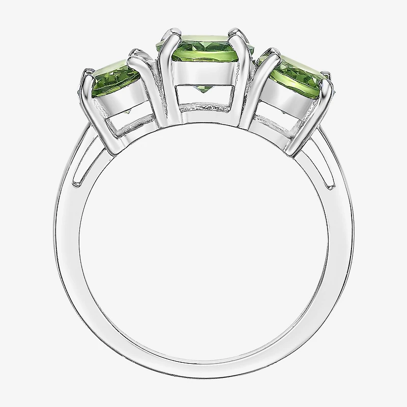 Womens Genuine Green Peridot Sterling Silver Oval 3-Stone Cocktail Ring