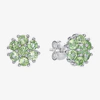 Genuine Green Peridot Sterling Silver 9mm Flower Stud Earrings