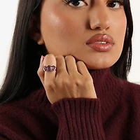 Womens Genuine Purple Amethyst Sterling Silver Oval 3-Stone Cocktail Ring