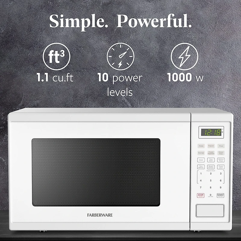 Farberware 1.1 Cu. Ft. 1000-Watt Digital Counter Microwave Oven