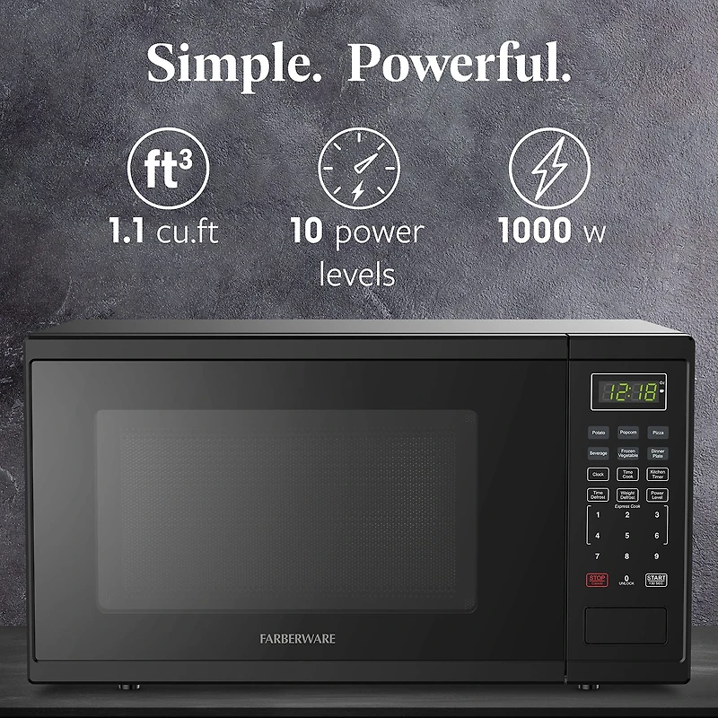 Farberware 1.1 Cu. Ft. 1000-Watt Digital Counter Microwave Oven