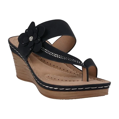 GC Shoes Womens Taryn Floral Toe-Loop Wedge Sandals