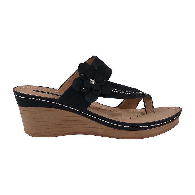 GC Shoes Womens Taryn Floral Toe-Loop Wedge Sandals