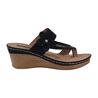 GC Shoes Womens Taryn Floral Toe-Loop Wedge Sandals