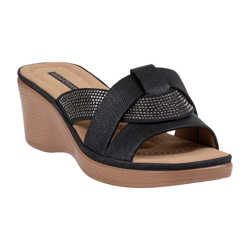 GC Shoes Womens Selva Rhinestone Wedge Sandals