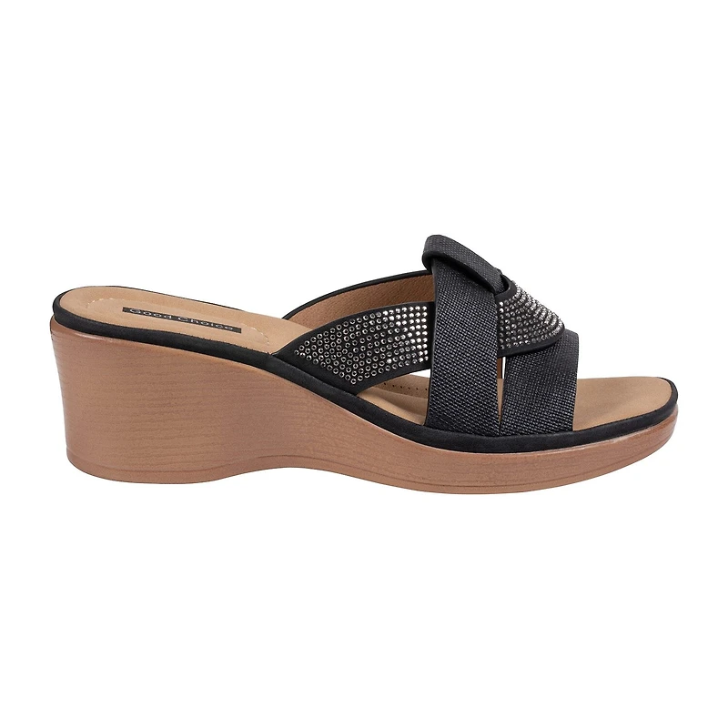 GC Shoes Womens Selva Rhinestone Wedge Sandals