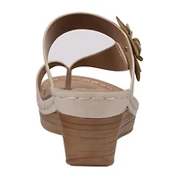 GC Shoes Womens Taryn Floral Toe-Loop Wedge Sandals
