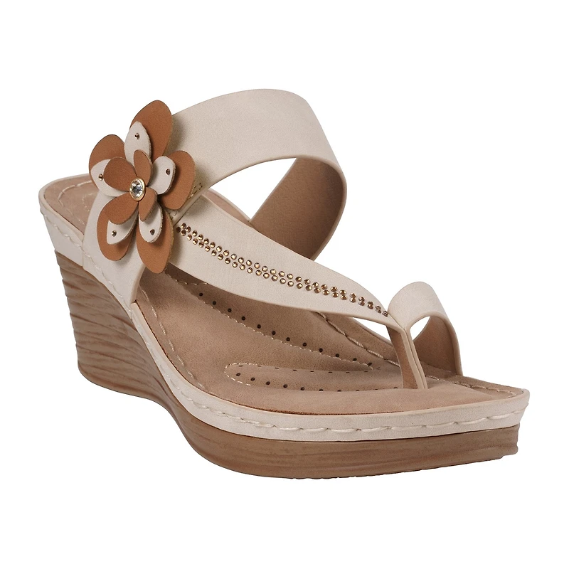 GC Shoes Womens Taryn Floral Toe-Loop Wedge Sandals