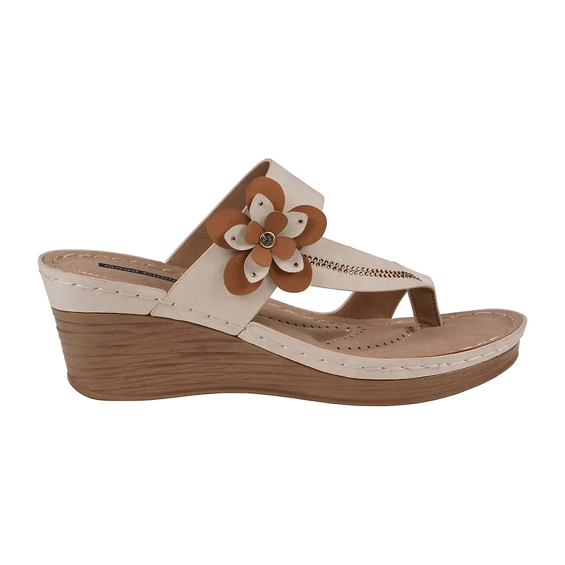 GC Shoes Womens Taryn Floral Toe-Loop Wedge Sandals