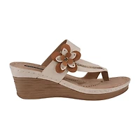 GC Shoes Womens Taryn Floral Toe-Loop Wedge Sandals