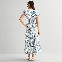 MSK Womens V Neck Short Sleeve Flutter Maxi Dress
