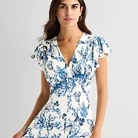 MSK Womens V Neck Short Sleeve Flutter Maxi Dress