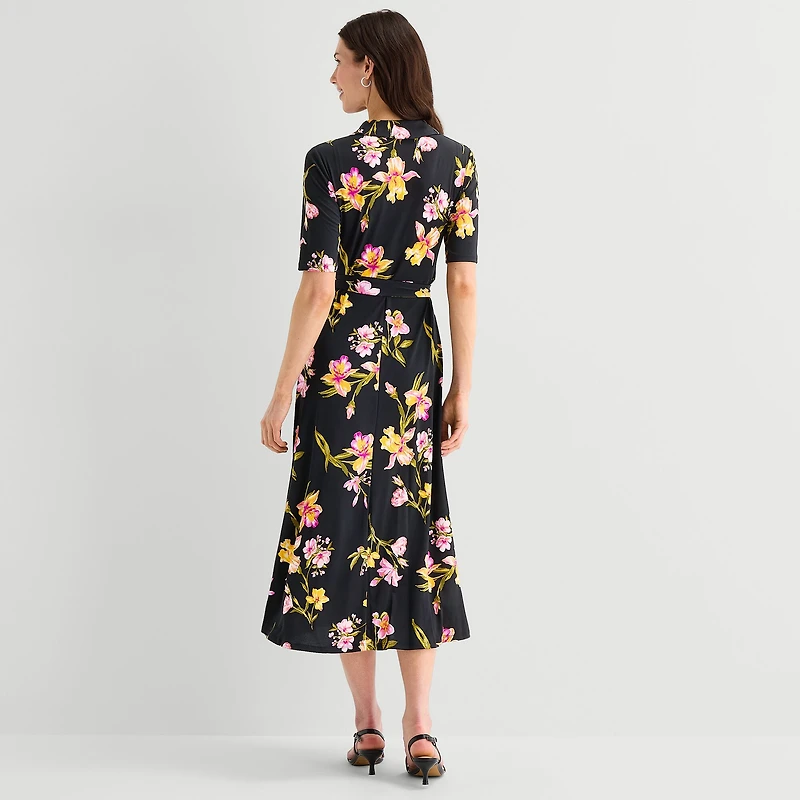 MSK Womens V Neck Short Sleeve Fitted Maxi Dress