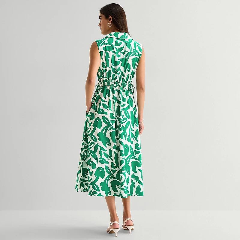 Marc New York Womens Midi V Neck Sleeveless Leaf Fit + Flare Dress