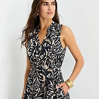 Isabel & Nina Womens Midi V Neck Sleeveless Leaf Fit + Flare Dress