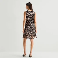 Robbie Bee Womens V Neck Sleeveless Floral Shift Dress