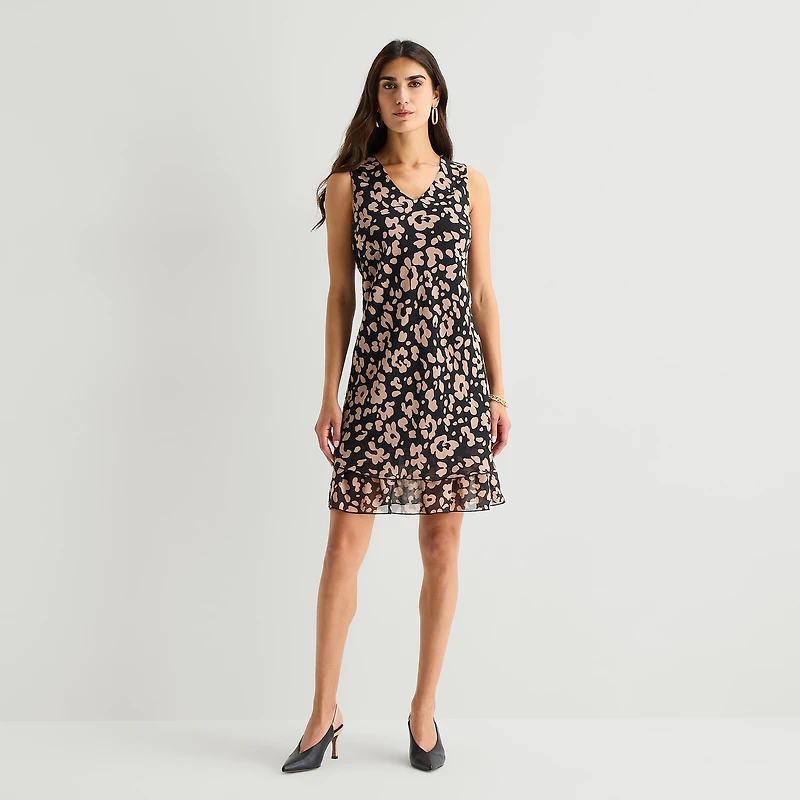 Robbie Bee Womens V Neck Sleeveless Floral Shift Dress