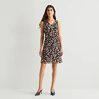 Robbie Bee Womens V Neck Sleeveless Floral Shift Dress