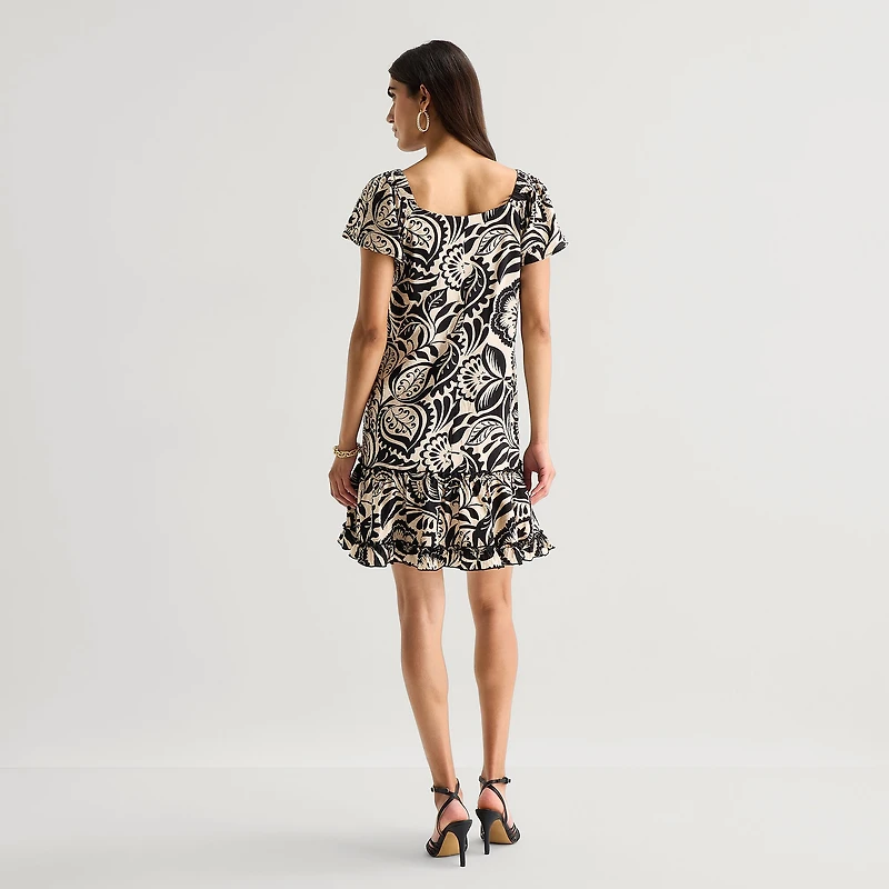 Isabel & Nina Womens Round Neck Short Sleeve Leaf Shift Dress