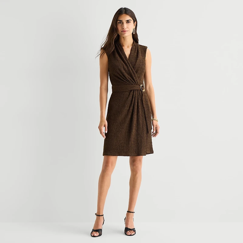 Jessica Howard Womens V Neck Sleeveless Fit + Flare Dress
