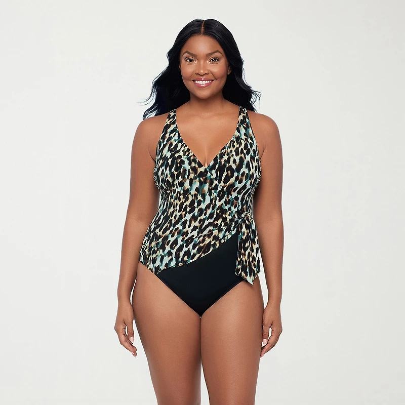 Trimshaper Womens Animal Print Leopard Full Coverage One Piece Swimsuit