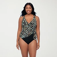 Trimshaper Womens Animal Print Leopard Full Coverage One Piece Swimsuit