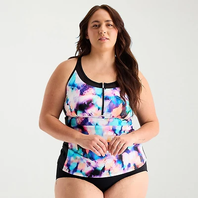 Free Country Womens Floral Plus Tankini Swimsuit Top