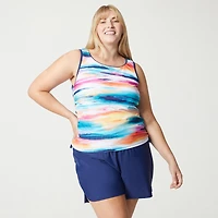 Free Country Womens Built Bra Shirred Stretch Fabric Striped Plus Tankini Swimsuit Top