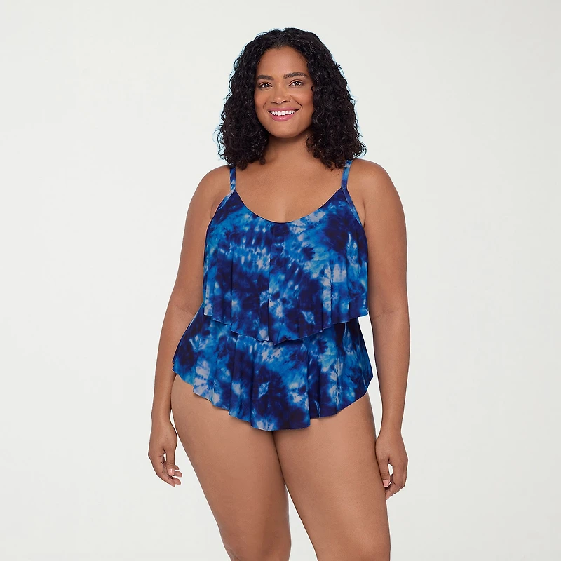 Trimshaper Womens Tie-Dye Plus Tankini Swimsuit Top