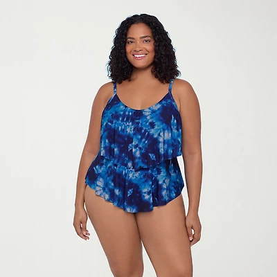 Trimshaper Womens Tie-Dye Tie Dye Plus Tankini Swimsuit Top