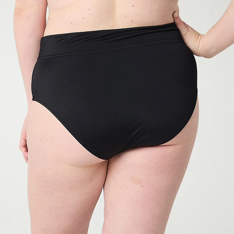 Decree Ribbed Womens Stretch Fabric Textured Juniors Plus Moderate Coverage High Waist Bikini Swimsuit Bottom