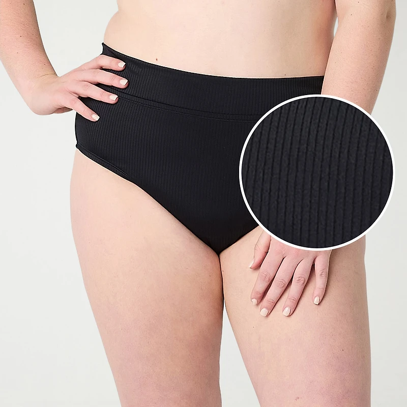 Decree Ribbed Womens Stretch Fabric Textured Juniors Plus Moderate Coverage High Waist Bikini Swimsuit Bottom