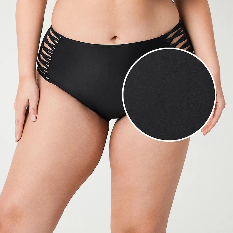Decree Womens Lined Textured Juniors Plus Moderate Coverage High Waist Bikini Swimsuit Bottom