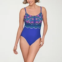Liz Claiborne Womens Floral Moderate Coverage One Piece Swimsuit