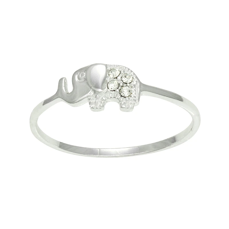 Itsy Bitsy Elephant Womens Crystal Sterling Silver Delicate Band