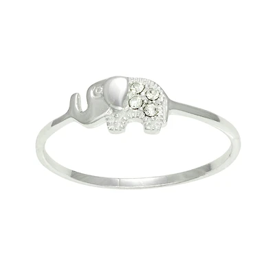Itsy Bitsy Elephant Womens Crystal Sterling Silver Delicate Band