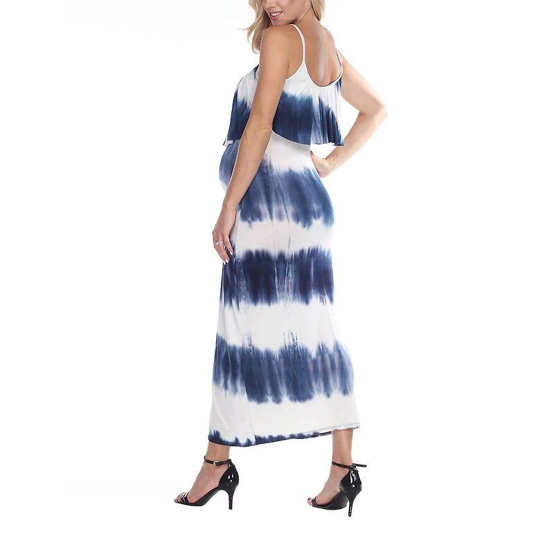 White Mark Malea Womens Maternity Scoop Neck Sleeveless Tie-Dye Maxi Dress