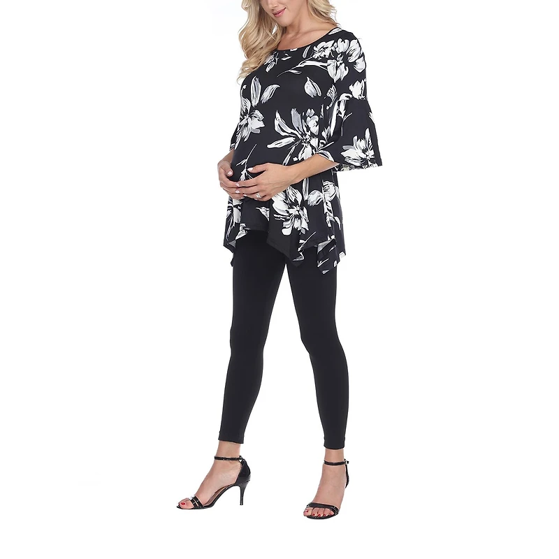 White Mark Maternity Roche Womens Scoop Neck 3/4 Sleeve Tunic Top