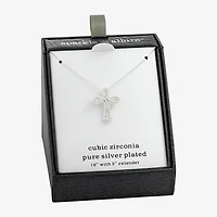Sparkle Allure Womens Cubic Zirconia Pure Silver Over Brass Cross 16 Inch Pendant Necklace