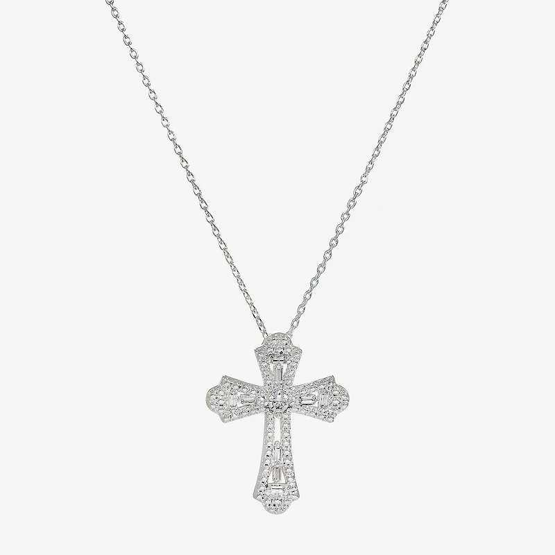Sparkle Allure Womens Cubic Zirconia Pure Silver Over Brass Cross 16 Inch Pendant Necklace