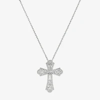 Sparkle Allure Womens Cubic Zirconia Pure Silver Over Brass Cross 16 Inch Pendant Necklace