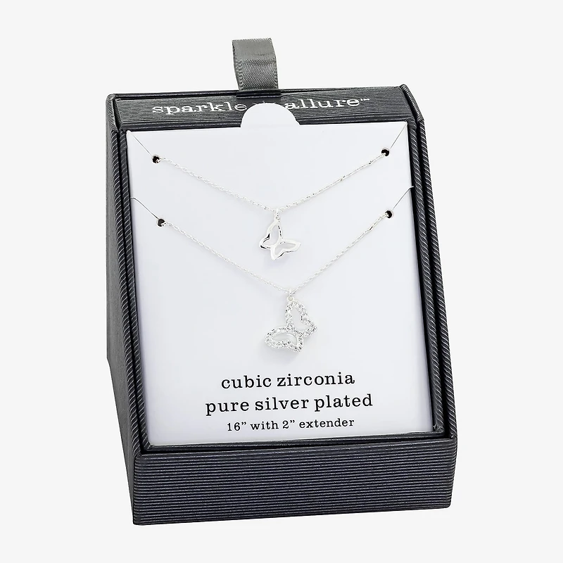 Sparkle Allure Womens Cubic Zirconia Pure Silver Over Brass 16 Inch Strand Necklace