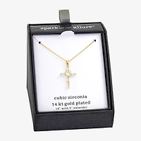 Sparkle Allure Womens Cubic Zirconia 14K Gold Over Brass Cross 16 Inch Pendant Necklace
