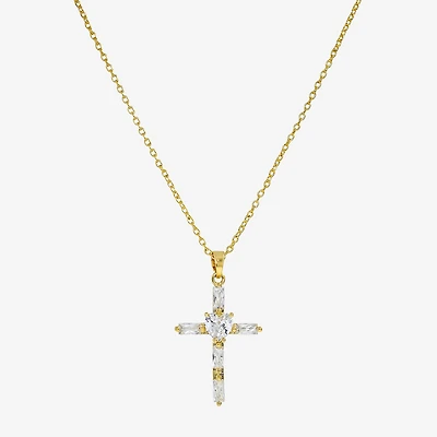 Sparkle Allure Womens Cubic Zirconia 14K Gold Over Brass Cross 16 Inch Pendant Necklace