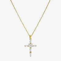 Sparkle Allure Womens Cubic Zirconia 14K Gold Over Brass Cross 16 Inch Pendant Necklace