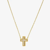 Sparkle Allure Womens Cubic Zirconia 14K Gold Over Brass Cross 16 Inch Pendant Necklace