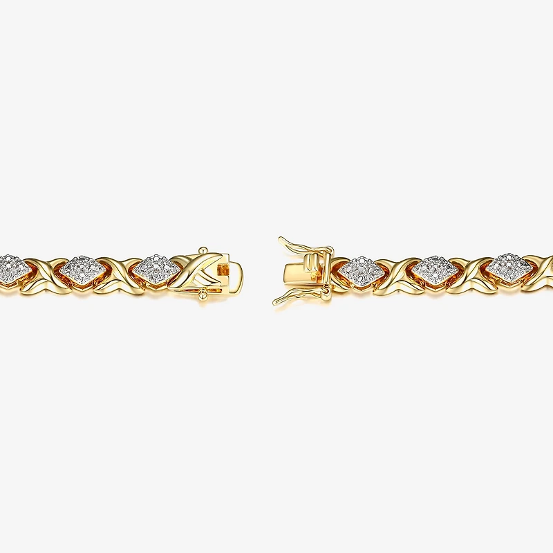 Sparkle Allure Fine Silver Plated Womens Natural White Diamond Accent 14K Gold Over Brass 7.25 Inch Tennis Bracelet